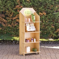 Wooden Medium Floor Standing 4 Shelf Display with Full Back and Sides, Collapsible